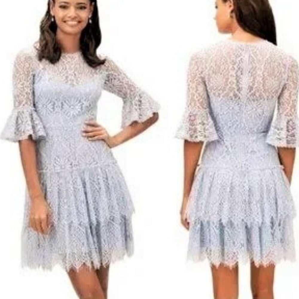 NWT BHLDN ML Monique Lhuillier Blue Michaela Lace Mini Dress 4 MSRP $425 - Picture 2 of 14